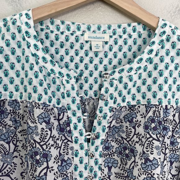 Sundance Womens Medium Cotton Floral Blouse Button Front Boho Long Sleeve Shirt - Picture 8 of 11